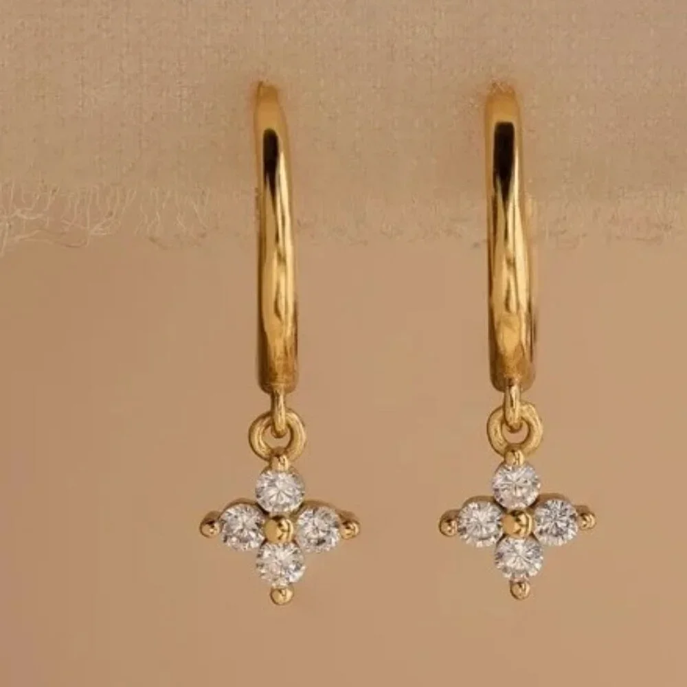 NEW 18k Gold Plated Flora 925 Sterling Silver Dainty Huggies